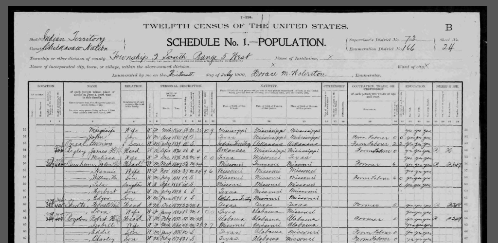 1900 census WH Shults