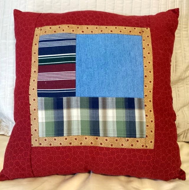 Pillow made of grandpas shirts and jeans