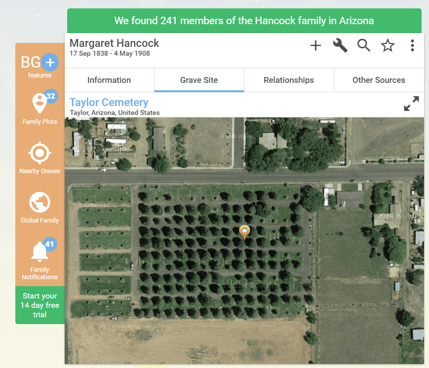 billion graves map of taylor cemetery