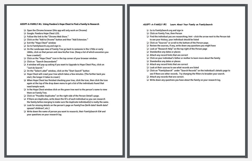 adopt a family checklists