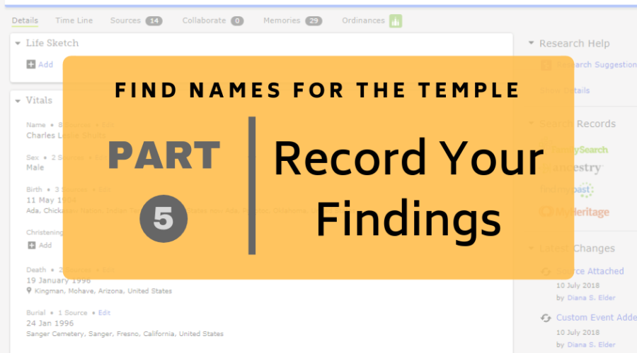 Find Names for the Temple Part 5: Record Your Findings