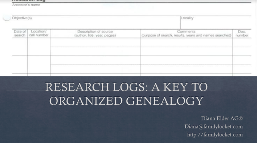 Research Logs: A Key to Organized Genealogy by Diana Elder at #RootsTech 2019