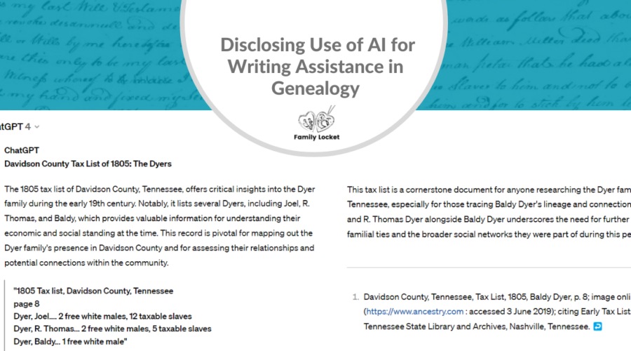 Disclosing Use of AI for Writing Assistance in Genealogy