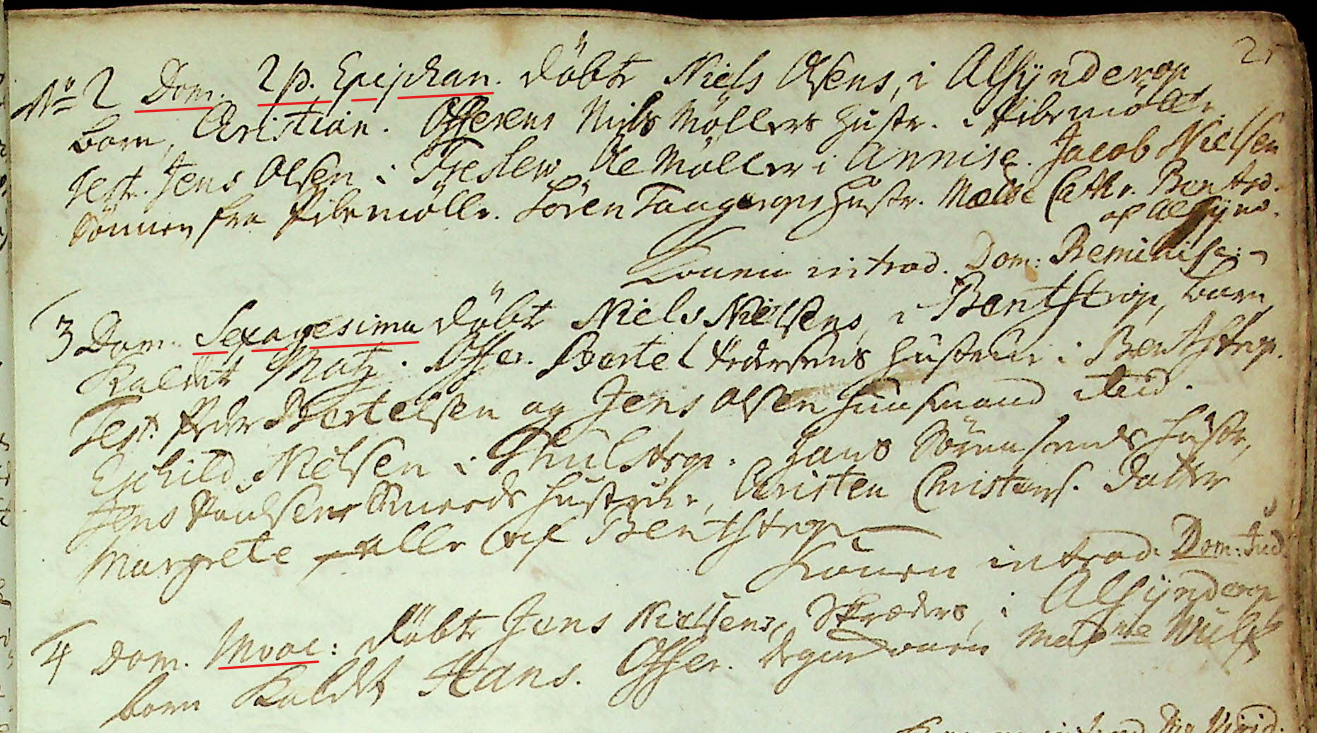 Enlargement of cristening records for Alsønderup parish in Fredriksborg, Denmark, 1739.