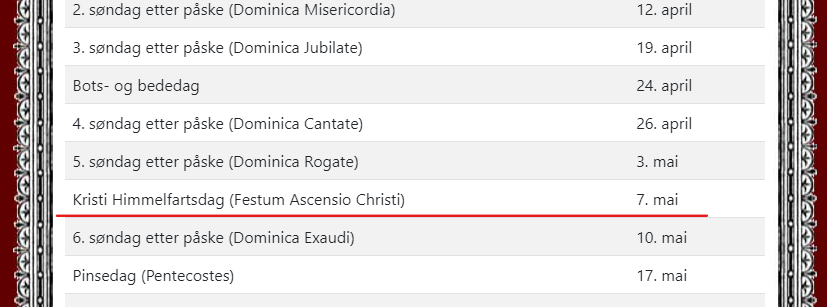 Image showing the date for Ascension Day in 1744 as 7 May.