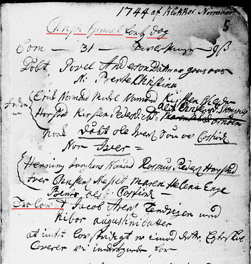 Page of a 1744 church book from Trondenes in Norway.