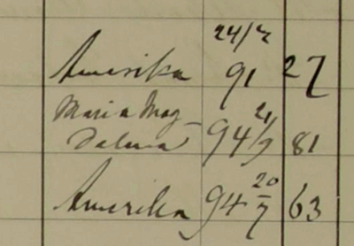 Household excamination record showing Mathilda left for America in 1894