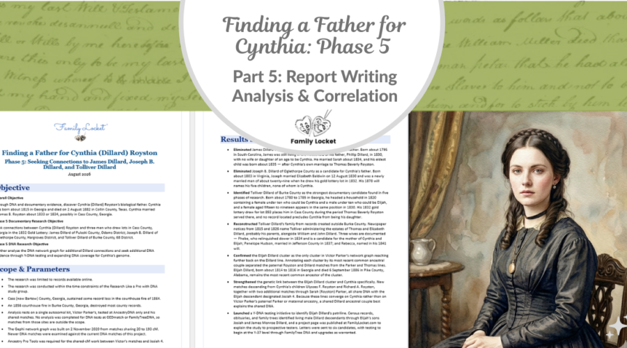 Finding a Father for Cynthia: Phase 5 – Part 5: Report Writing – Analysis & Correlation
