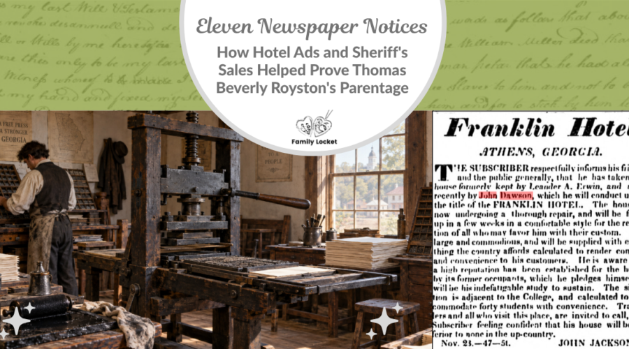 Eleven Newspaper Notices: How Hotel Ads and Sheriff’s Sales Helped Prove Thomas Beverly Royston’s Parentage